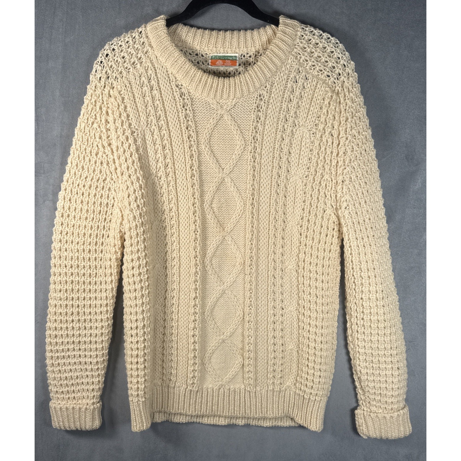 Falcarragh David Brandon Men's Sweater Cream Wool Fisherman Cable Knit Medium